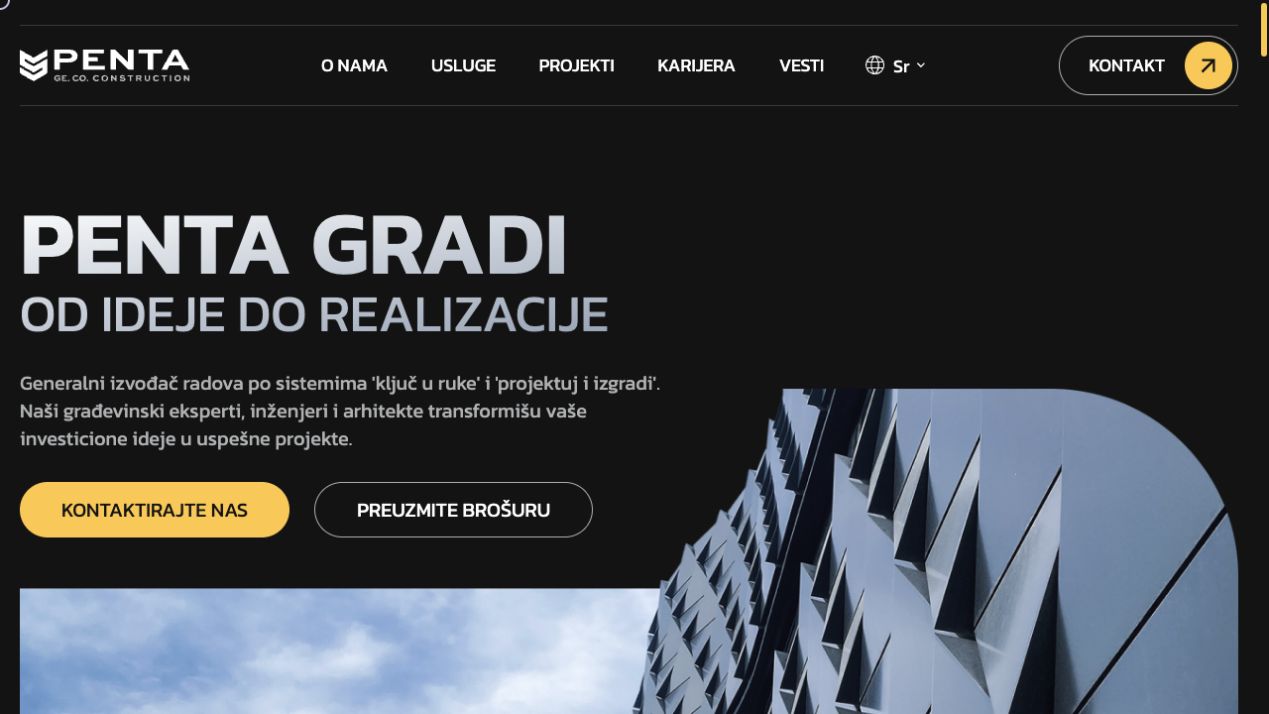 The homepage introducing the company, its imagery and main calls to action.